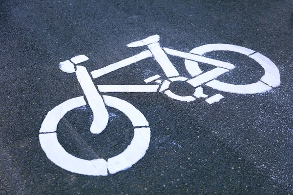 Señalización Carril Bici Una Calle Señalización Bicicleta Pavimento Asfalto — Foto de Stock