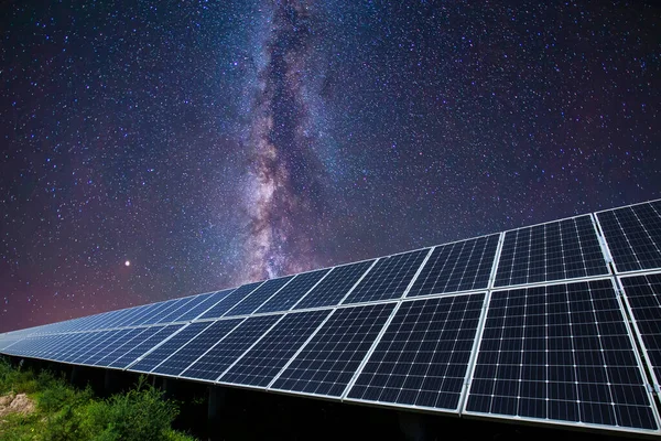 Solar Photovoltaic Panels Milky Way Solar Photovoltaic Panels Night — Stock Photo, Image