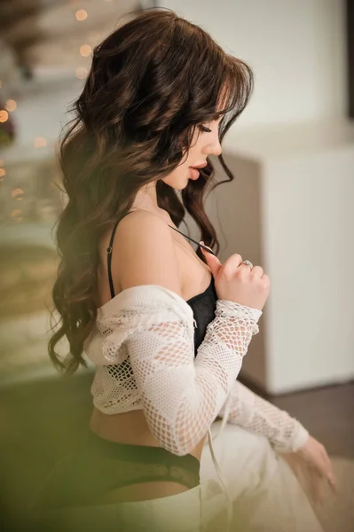 Beautiful Young Woman Long Hair White Dress — Stock Photo, Image