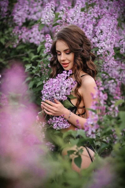 Young Beautiful Woman Bouquet Pink Roses — Foto Stock
