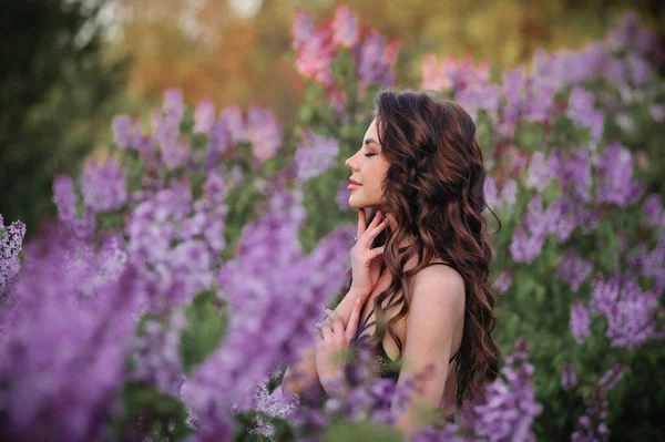 Mooie Jonge Vrouw Een Veld Van Lavendel — Stockfoto