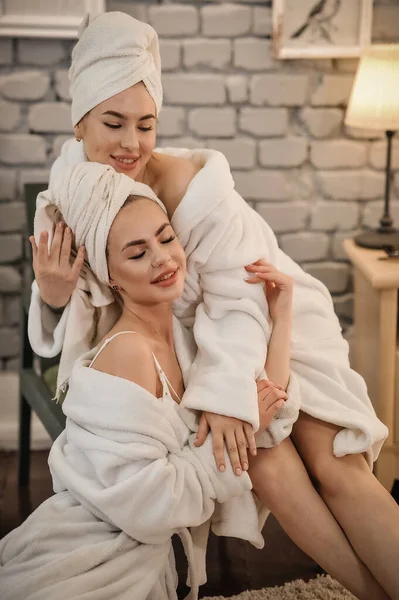 Beautiful Young Woman Towel Her Face Spa Salon — стоковое фото