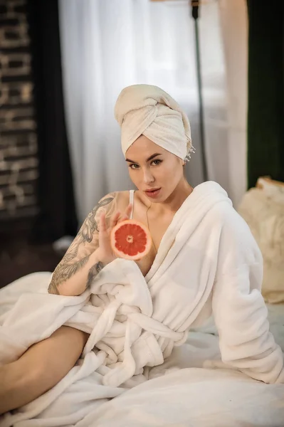 Woman Bathrobe Relaxing Her Home Spa — Stock Photo, Image