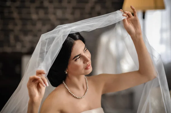 Beautiful Bride White Dress Veil — Stock Photo, Image