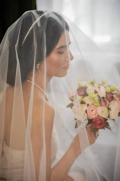 Beautiful Bride Veil Wedding Dress — Stock Photo, Image