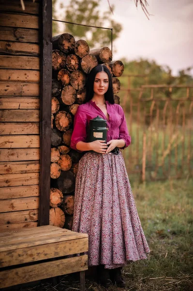 Beautiful Girl Dress Book Forest — стоковое фото