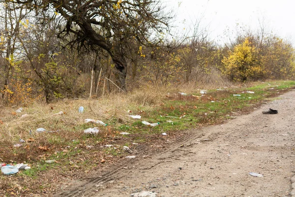 Odessa Region Ukraine November 2021 Garbage Road Plastic Bottles Bags — 스톡 사진