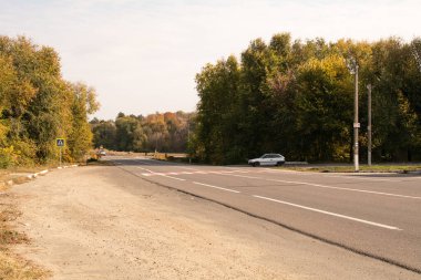Gyrbovets, Moldova - October 23, 2021: View of the crossroads in autumn day