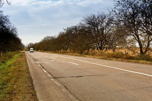 Bulboaca, Moldova - October 23, 2021: Intercity passenger minibus moves along the highway