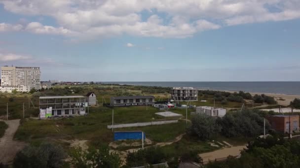 Aerial View Resort Bases Construction Black Sea Coastline Ukraine Original — Stock Video