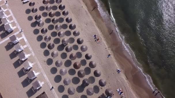 Gente Rilassa Sulla Spiaggia Vista Volo Uccello Drone Alle Sedie — Video Stock