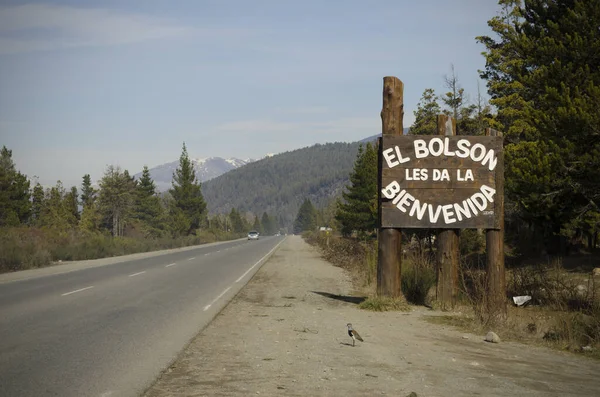 Приветственный Знак Эль Болсона Андского Региона Аргентины Патагония Туристическое Направление — стоковое фото