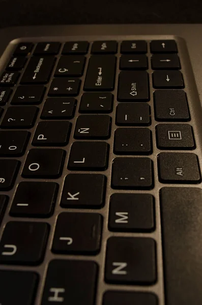 Computer Keyboard Selective Focus Center Middle Letters Letter Black Laptop — Stock Photo, Image