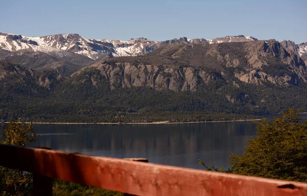 mountains landscape, view from villa traful. panoramic lake and mountains in the Argentinean cordillera