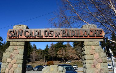 San Carlos de Bariloche poster at the train station. arrival of the patgonic train at the railway station clipart