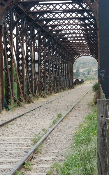 Iron Bridge Train Passes Sierra Ventana — Stock Photo, Image