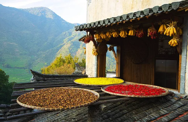 Yellow Corn Huangling Scene Drying Crops Called Sunny Autumn Ancient — Stock Photo, Image