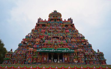 The colorfulness of Sri Ranganathar Swamy Temple. One of the ancient temples in the south of India. Tamil Nadu, India. clipart