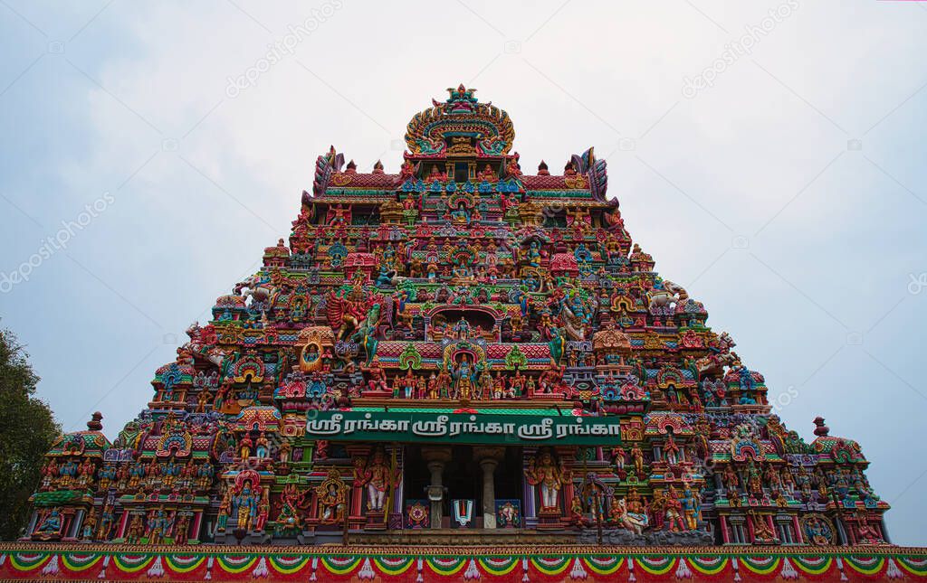 The colorfulness of Sri Ranganathar Swamy Temple. One of the ancient temples in the south of India. Tamil Nadu, India.