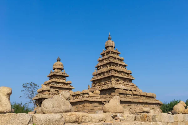 Antigo Templo Costa Construído Blocos Pedra Mahabalipruam Mamallapuram Uma Atração — Fotografia de Stock