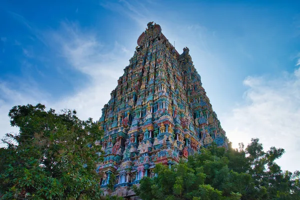 Colorido Exterior Del Templo Meenakshi Uno Los Templos Antiguos Madurai — Foto de Stock