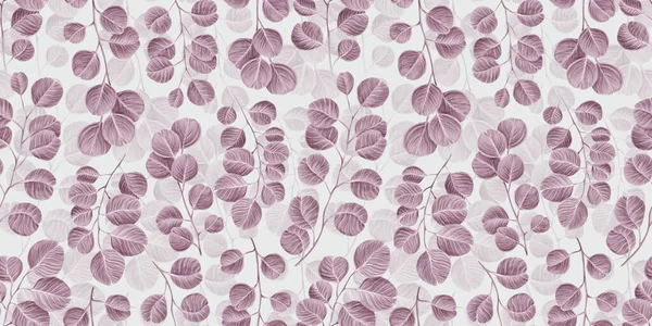 Klasik gümüş dolarlık okaliptüs yapraklı botanik kusursuz desen. El yapımı illüstrasyon ve doku. Hafif arkaplan. Üretime elverişli duvar kağıtları, kumaş, kumaş baskı, ürünler için iyi..