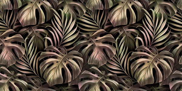 Padrão Sem Costura Tropical Com Folhas Palmeira Folhas Monstera Gradiente — Fotografia de Stock