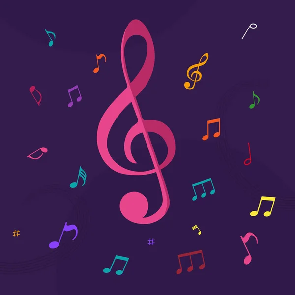 Muziek kleur noten paarse achtergrond — Stockvector