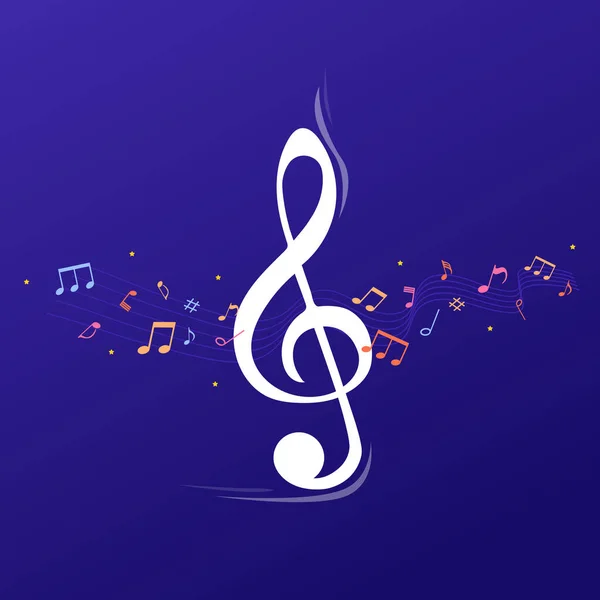 Blad Van Muziek Met Blauwe Paarse Achtergrond — Stockvector