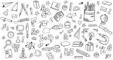 Doodle el çizimi okul tasarımı Elementler Vector Set