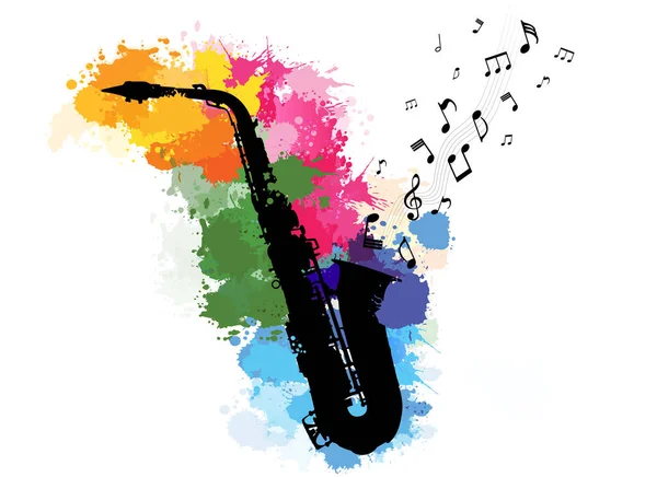 Illustratie van saxofoon op abstract floral achtergrond — Stockvector