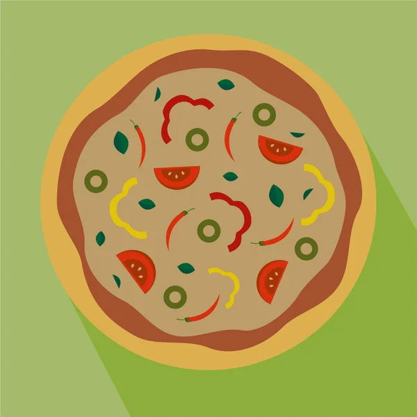 Illustration Vegan Pizza Peppers Tomatoes Olives Basil — Stock Vector