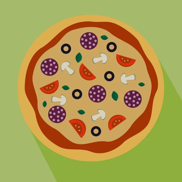 Illustration Pizza Salami Basil Mushrooms Tomato — Stock Vector