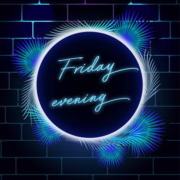 Cuma akşamı Neon metin soğuk ayna palmiye yaprakları