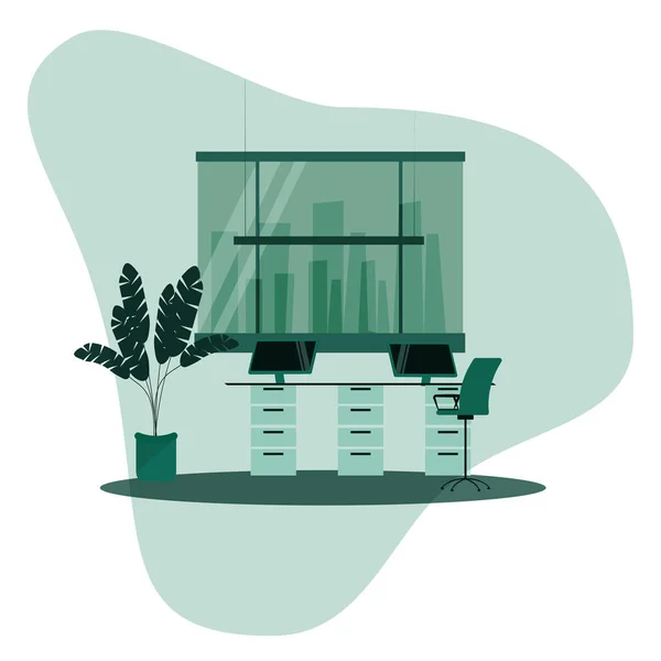 Ilustración Edificio Moderno Verde Interior — Vector de stock