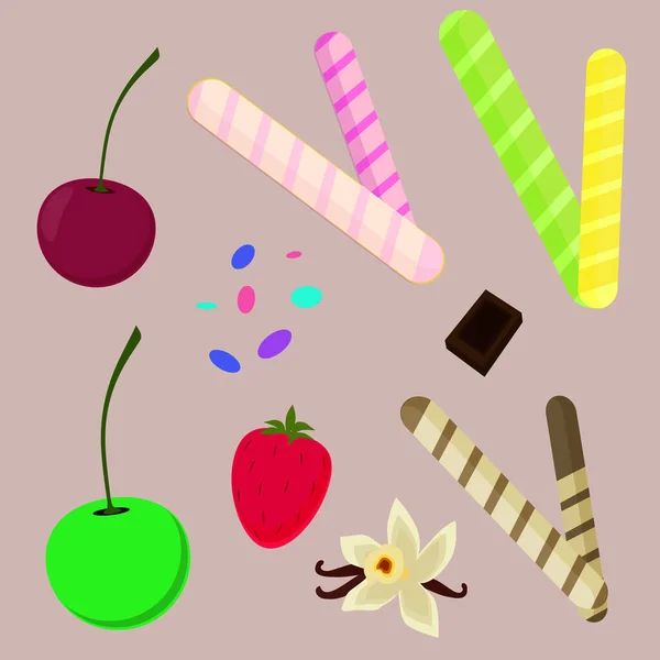 Set Sweets Candy Cherry Chocolate Vanilla — Image vectorielle