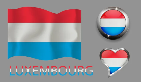 Set Nation Luxembourg Flag Glossy Button Heart — Image vectorielle