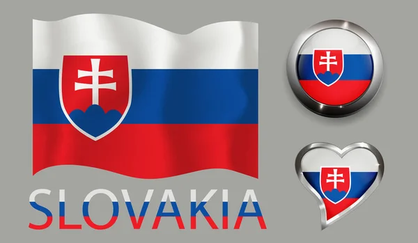 Set Nation Slovakia Flag Glossy Button Heart — ストックベクタ