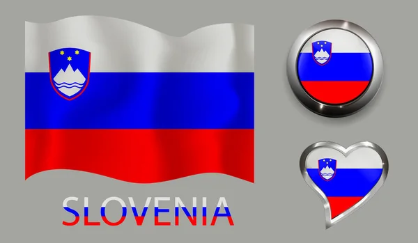 Set Nemzet Szlovénia Zászló Fényes Gomb Szív — Stock Vector