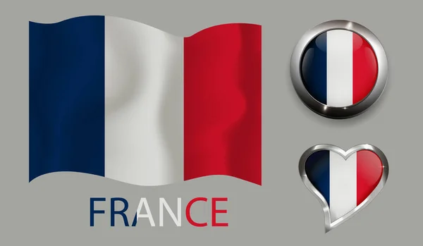  Ulusun Fransa bayrağını ayarla parlak düğmeli kalp
