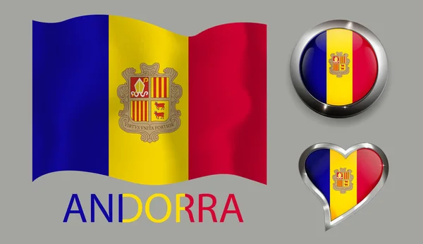 Andorra bayrağının parlak düğmeli kalbini ayarla