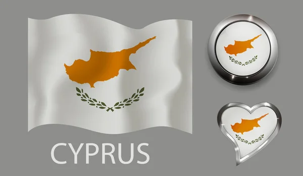 Set Nation Cyprus Flag Glossy Button Heart — ストックベクタ