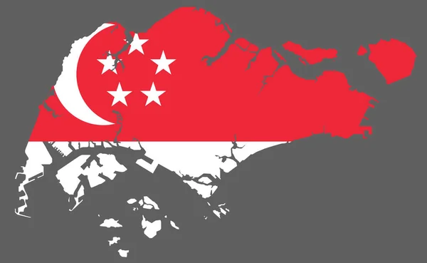 Singapurská Mapa Vlajkou Asijské Kartografie — Stockový vektor