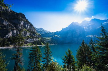Oeschinensee on a sunny summer day in Switzerland, Kandersteg