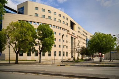Pamplona, Spain 22 april, Rear facade of the Palace of Justice of Pamplona or Superior Court of Navarre. High quality photo