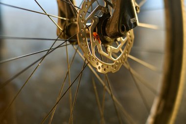 Dağ bisikletinin ön disk freni. Yüksek kalite fotoğraf