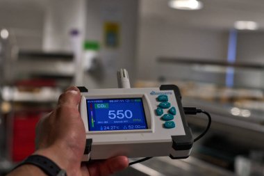 Hand-held Carbon Dioxide Meter measures volume concentration of CO2. High quality photo