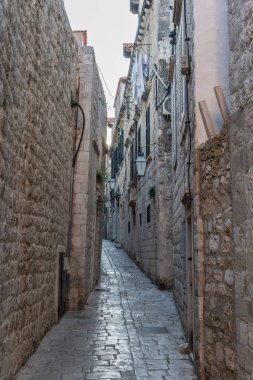 Narrow old street in Dubrovnik, Croatia, no people, vertical