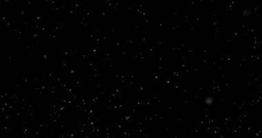 Siyah zemin üzerinde rastgele uçan küçük beyaz parçacıklara sahip video