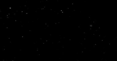 Siyah zemin üzerinde rastgele uçan küçük beyaz parçacıklara sahip video